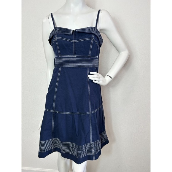 Anthropologie Maeve Dress Size 10 Blue Nautical Sleeveless Fit Flare Pockets - Picture 8 of 12